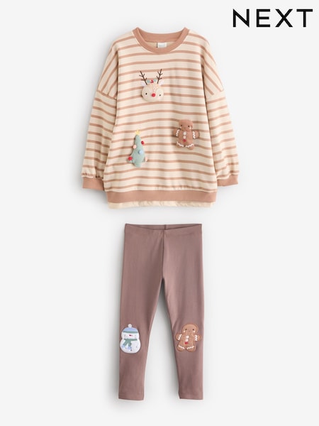 Pink Stripe Christmas Padded Characters Long Sleeve Top and Leggings Set (3mths-7yrs) (386221) | AED53 - AED67