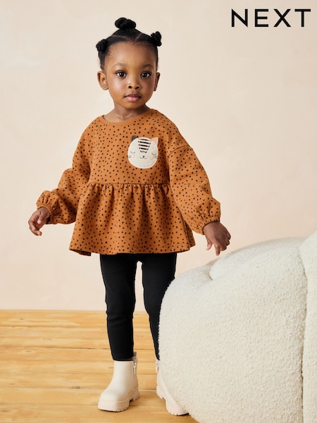 Animal Padded Cat Peplum 100% Cotton Top and Leggings Set (3mths-7yrs) (386244) | €13 - €17