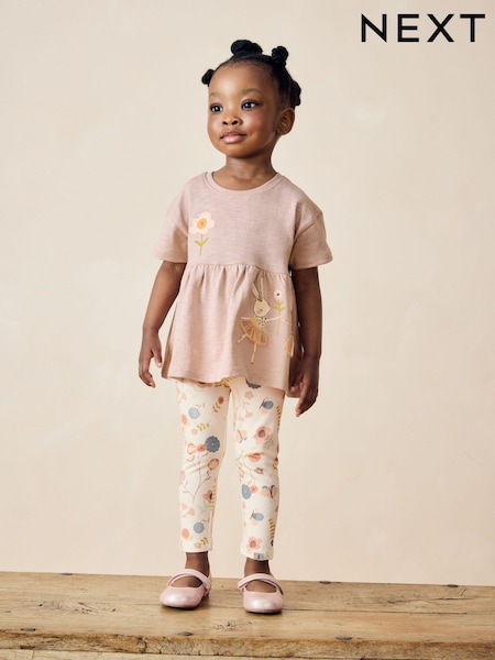 rožnata Pretty Mouse - Short Sleeve Peplum 100% Cotton Top and Leggings Set (3mths-7yrs) (386304) | € 10 - € 13
