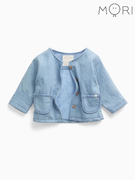 Blå - Mori Light Wash Denim Quilted Button Down Jacket