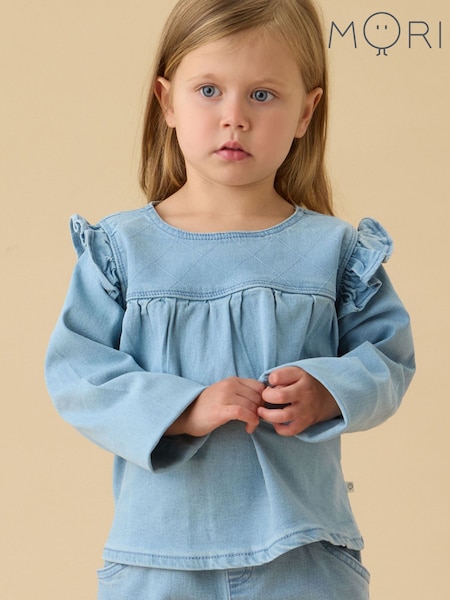 Azul - Mori Denim Frill Long Sleeve Blouse