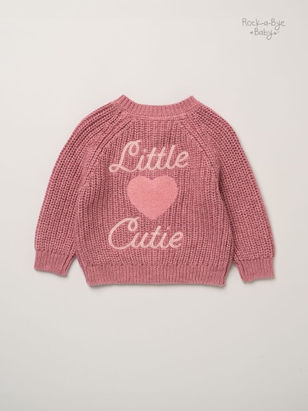 Pink - Rock-a-bye Baby Boutique Chunky Knitted Embroidered Cardigan