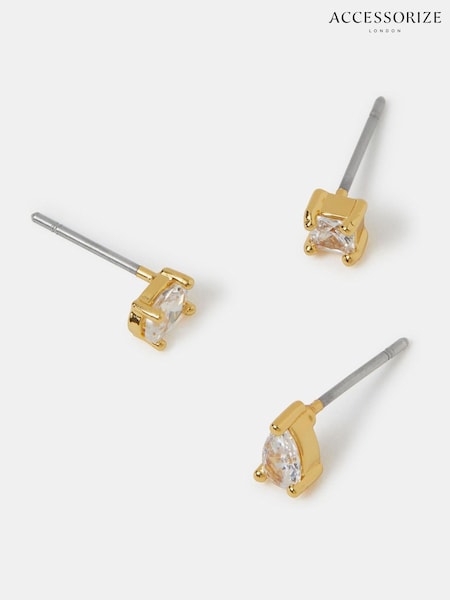 Gold Tone - Accessorize 14ct Stone Stud Earrings 3-pack