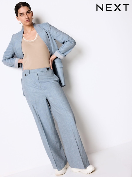 Синий - Textured Linen Wide Leg Trousers (387508) | €8