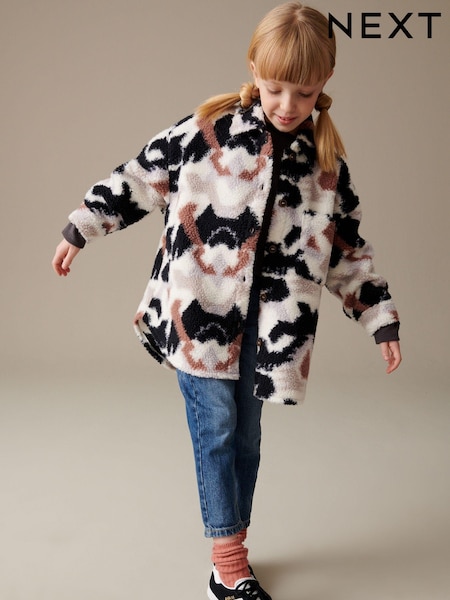Nevtralno/črno s potiskom - Teddy Borg Fleece Shacket (3-16yrs) (387614) | € 18 - € 22