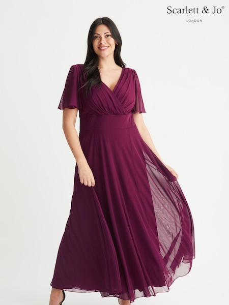 Scarlett & Jo Wine Curve Angel Sleeve Maxi Dress (388091) | AED524