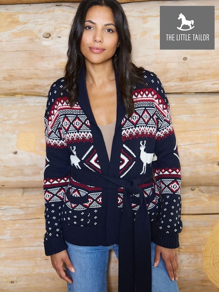 Blå - The Little Tailor Premium bomullssjal hals Chunky Fairisle julkofta