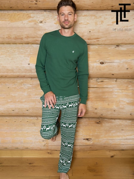 أخضر - Regular The Little Tailor Cotton Reindeer Fairisle Pattern Christmas Pyjamas