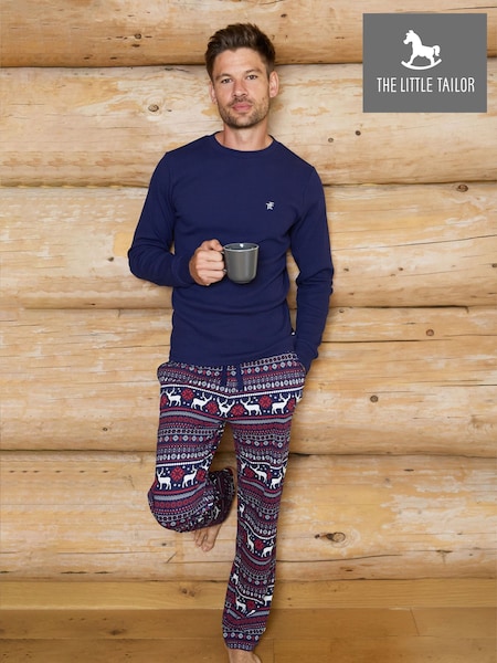 Blue - Regular The Little Tailor Cotton Reindeer Fairisle Pattern Christmas Pyjamas