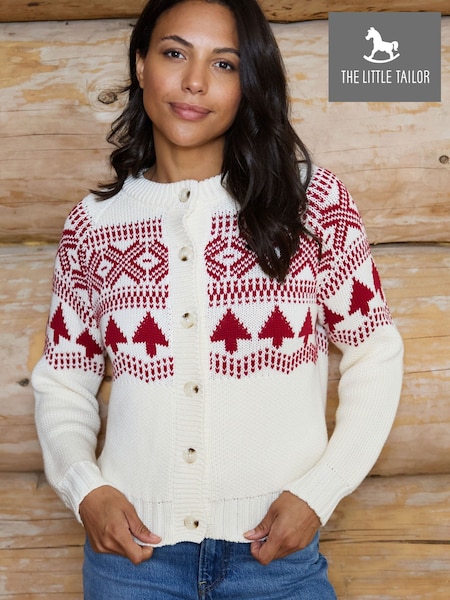 Cream/Red - The Little Tailor Cotton Winter Fairisle Christmas Cardigan
