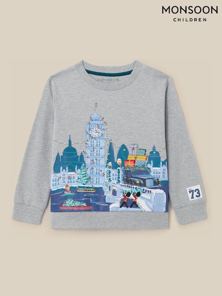 Grey - Monsoon London Graphic Christmas Sweatshirt