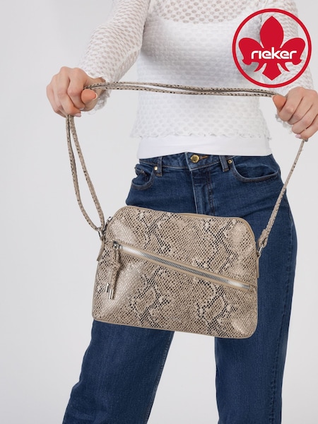 Grey - Rieker Snakeprint Zipper Shoulder Bag