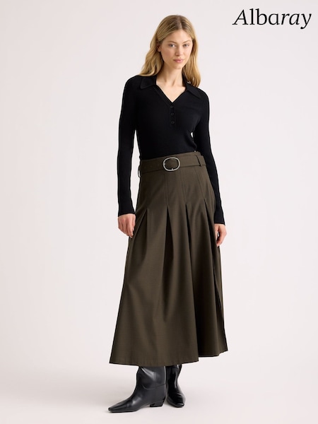 Brown - Albaray Mini Checked Belted Skirt