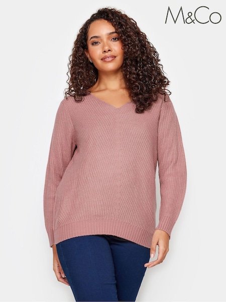 Rosa - M&Co V-Neck Long Sleeve Jumper (389910) | R$ 265
