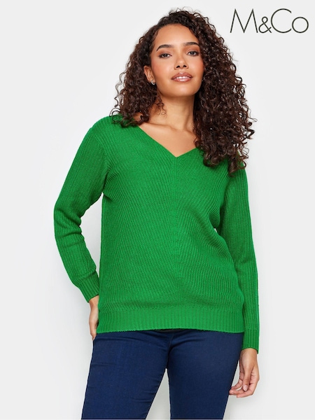 M&Co Green V-Neck Long Sleeve Jumper (389933) | 134 QAR