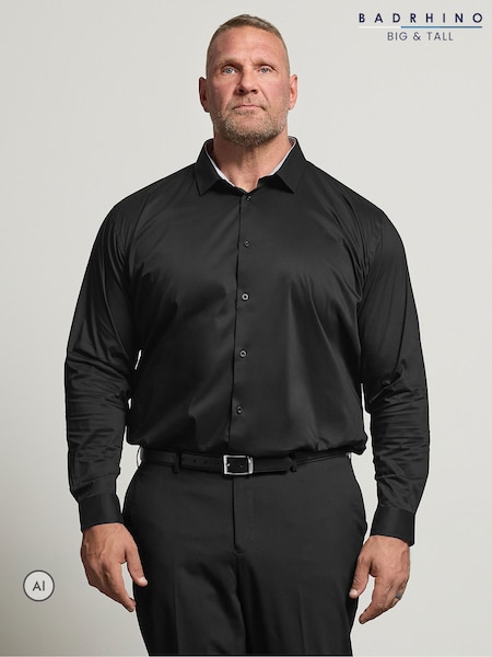 Svart - Regular Badrhino Big & Tall Formal Long Sleeve Shirt