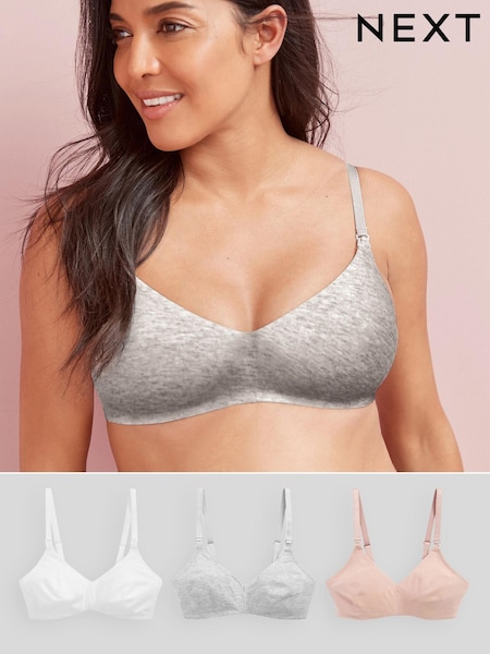 Grey Marl/Pink/White Non Pad Non Wire Nursing Cotton Blend Bras 3 Pack (390731) | €11