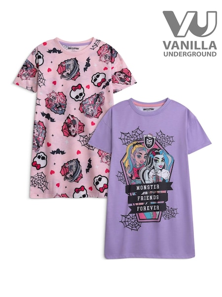 Rosa - Pack de 2 camisones con mangas con diseño de redes y corazones de Vanilla Underground