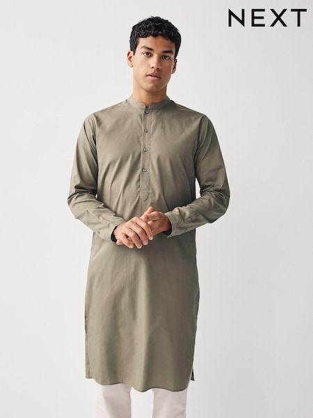 Neutral Brown Regular Fit Cotton Round Neck Kurta (390880) | €10