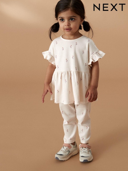 Motif petites fleurs écru - Ensemble haut à manches courtes et legging (3 mois-7 ans) (390949) | € 8 - € 11