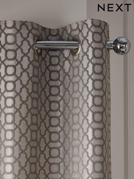 Silver Grey Next Woven Geometric Eyelet Lined Curtains (391028) | €49 - €111