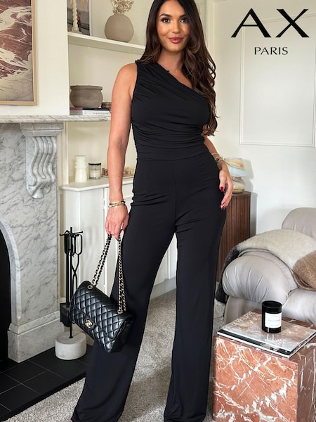 AX Paris One Shoulder Ruched Top Slinky Black Jumpsuit (391093) | 196 LEI