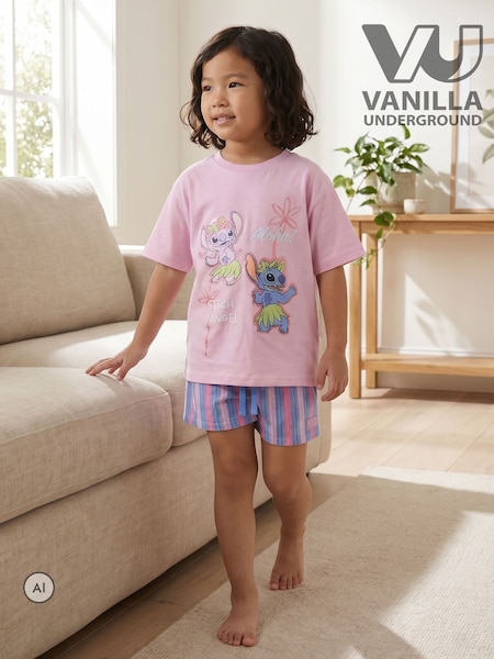 Çəhrayı - Vanilla Underground Lilo & Stitch T-shirt And Shorts Set