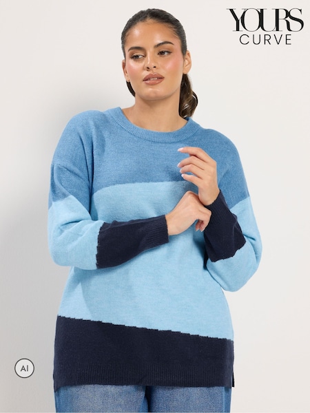أزرق - Yours Curve Colourblock Knit Jumper