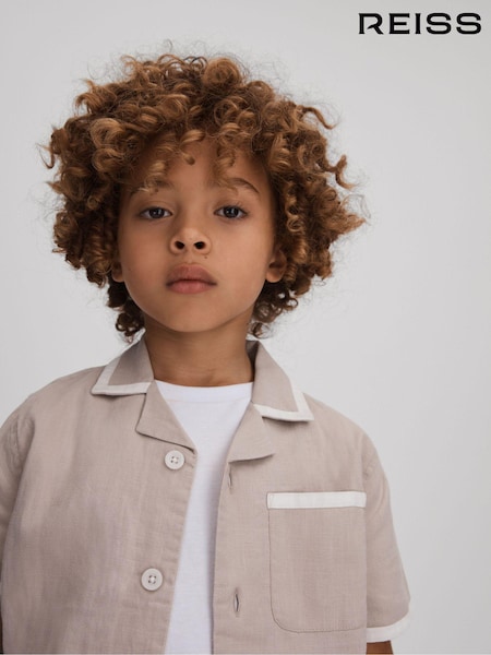 Piedra/blanco - Reiss Vitan Linen Contrast Cuban Collar Shirt (391917) | 55 €