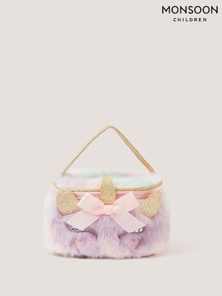 Pink - Monsoon Fluffy Unicorn Make Up Bag