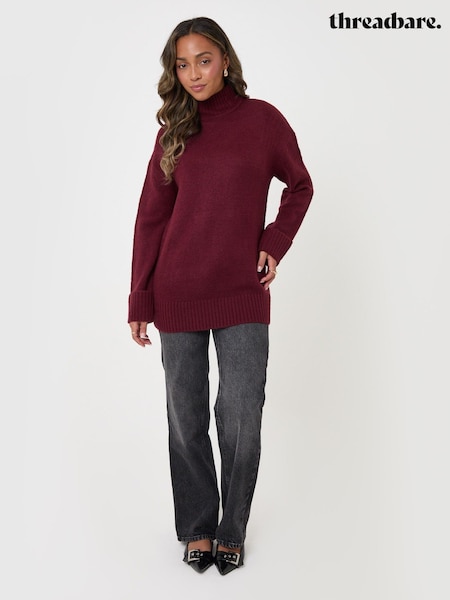 Бургундия қызылы - Threadbare Relaxed Fit воронка мойын джемпері