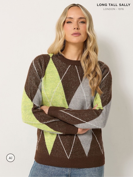 Brown - Long Tall Sally Argyle Knitted Jumper