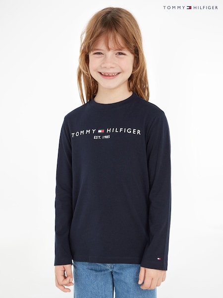 Tommy Hilfiger Blue Girls Essential Logo Long Sleeve 100% Cotton T-Shirt (392482) | AED75 - AED87