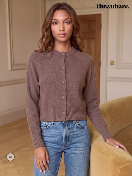 Mocha Brown - Threadbare Relaxed Fit Knitted Cardigan
