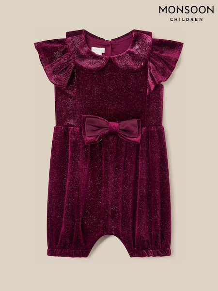 Red - Monsoon Bow Velvet Romper