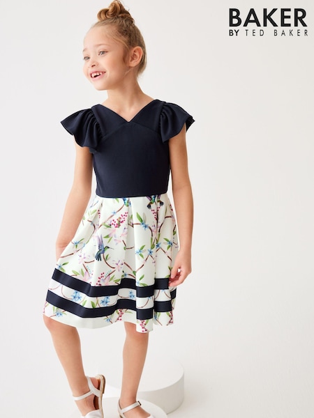 Baker by Ted Baker Navy Frilled Sleeve 2-in-1 Scuba Dress (392527) | €26 - €30
