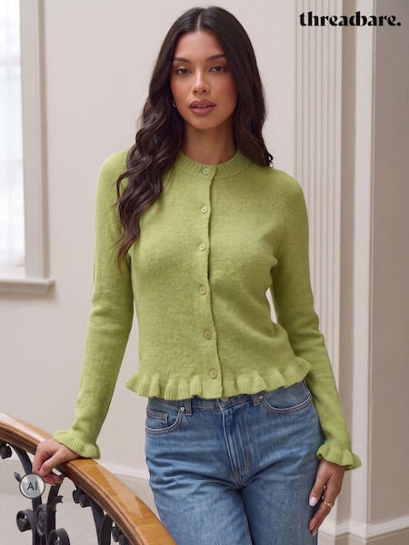Verde - Cárdigan con volantes y cuello redondo de Threadbare
