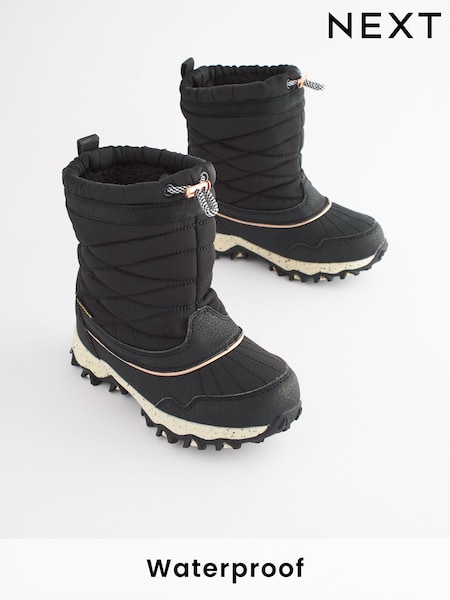 Black/Rose Gold Waterproof Warm Faux Fur Lined Snow Boots (392952) | AED142 - AED167