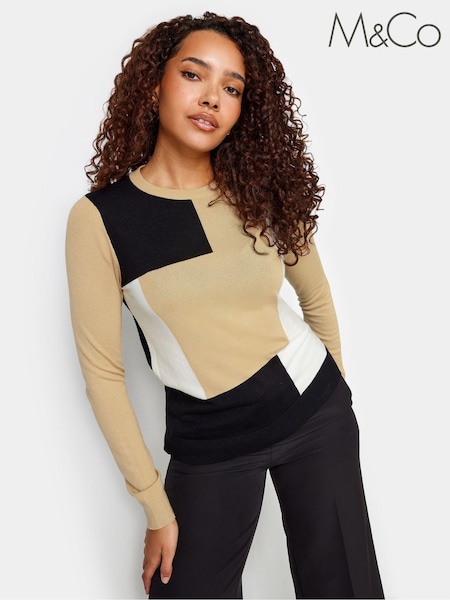 M&Co Neutral Brown Colourblock Knitted Jumper (393191) | €36