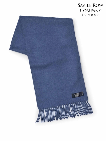 Blue - Regular Savile Row Company Virgin Wool Fringed Scarf