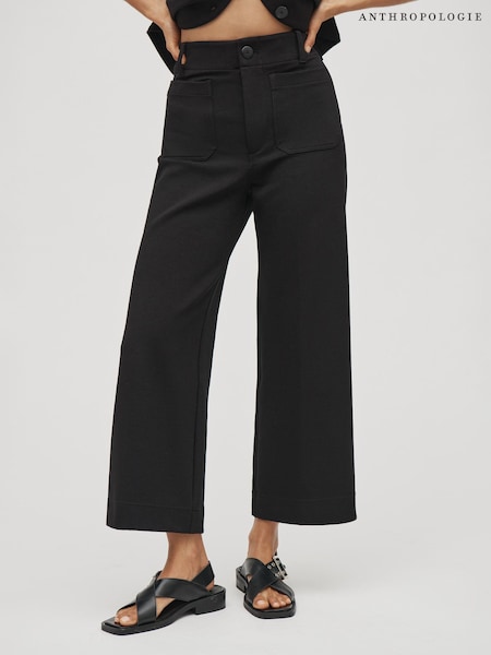 Black - Anthropologie Maeve The Colette Knit Crop Wide-leg Trousers