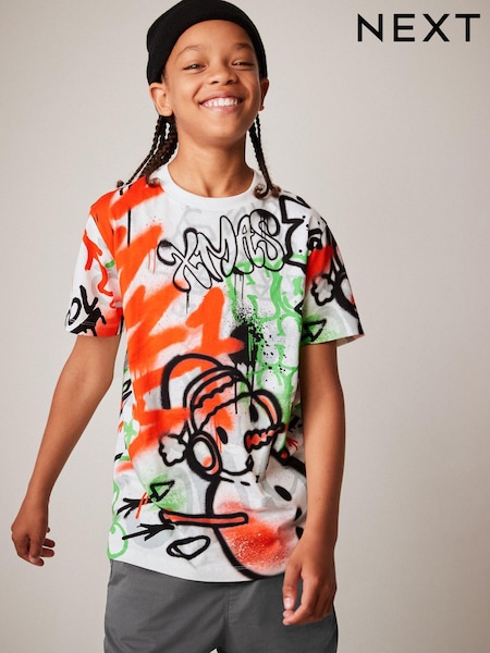 Multi Graffiti Short Sleeve Christmas T-Shirt (3-16yrs) (394286) | € 5 - € 8