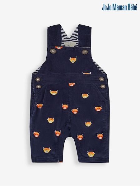 Marineblau/Hochlandrind - JoJo Maman Bébé Bestickte Cord-Latzhose (394465) | 41 €