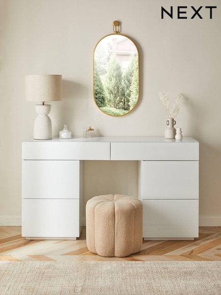 White Sloane Glass Collection Luxe 6 Drawer Wide Console Dressing Table (396451) | €925