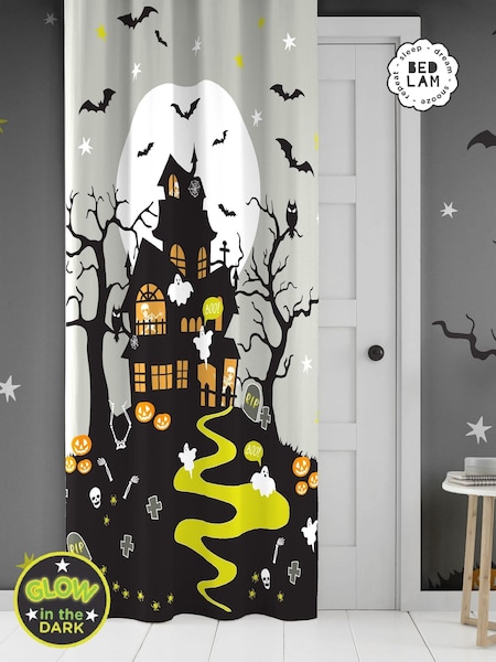 Bedlam Grey Haunted House Glow Eyelet Single Panel Curtains (396525) | $25