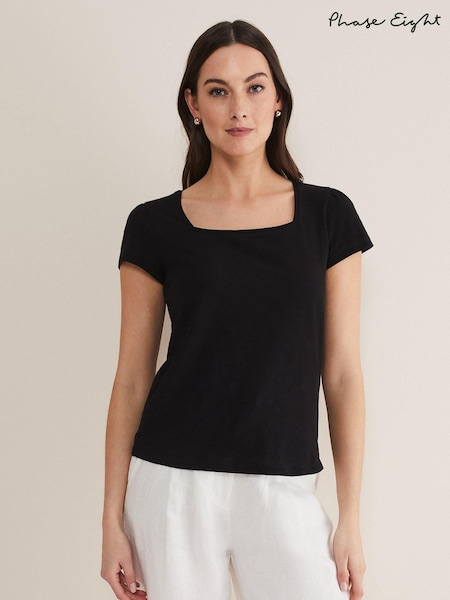 Phase Eight Black Square Neck Bella 100% Cotton Top (396626) | €36