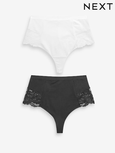 Black/White Cotton Tummy Control Shaping Thong Knickers 2 Pack (396649) | €27