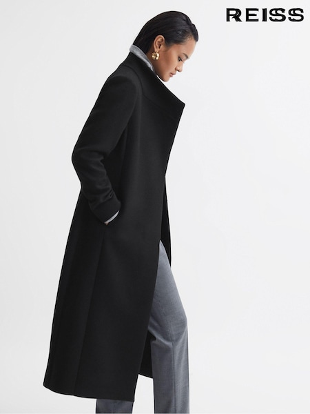 Reiss Black Mischa Petite Tailored Wool Blend Longline Coat (396795) | €285