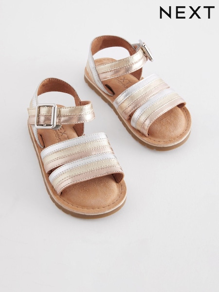 Gold Wide Fit (G) Leather Stripe Sandals (396902) | €12 - €13