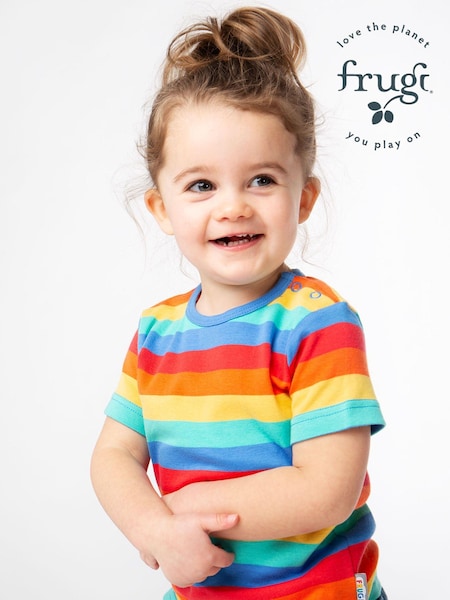 Frugi Red Rainbow Stripe Organic Cotton T-Shirt (397010) | €10